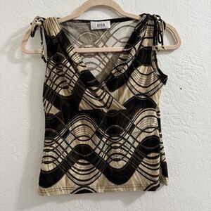 Vintage Byer California 90s Wavy Retro Pattern Tie Strap Tank Top L